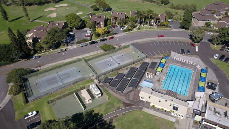 Waikoloa pool and tennis courts aerial